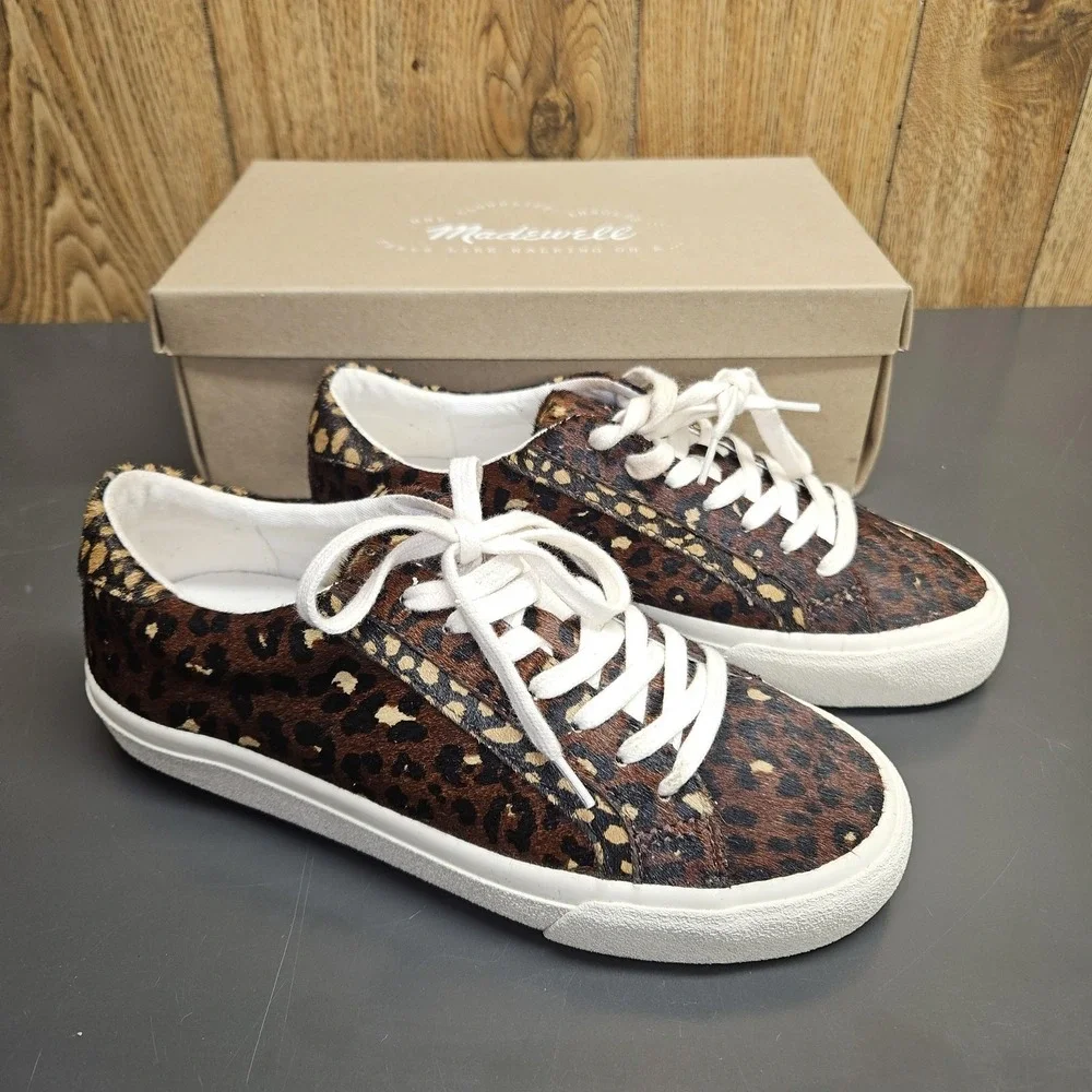 Madewell Sidewalk Low Top Shoes Women 7.5 Brown Genuine Calf Hair Sneaker Trendy